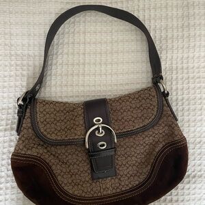 Coach Brown Signature Shoulder Bag with Leather Trim